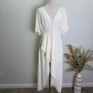 NWT Baronshion Ivory Plunging Asymmetrical Midi Dress - Size M